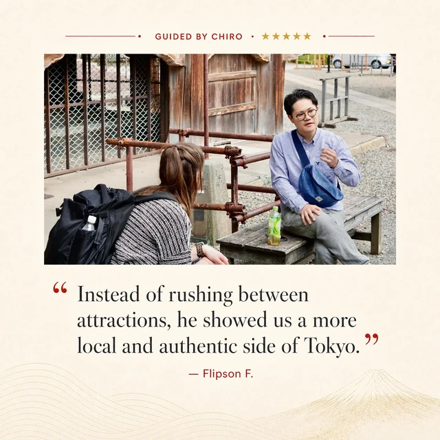 Five-star private Tokyo tour review from Flipson F., guided by Chiro
