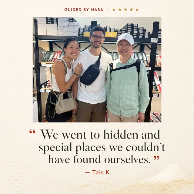 Edited review card for Tais K.'s Kyoto tour with Masa; original Google review linked below